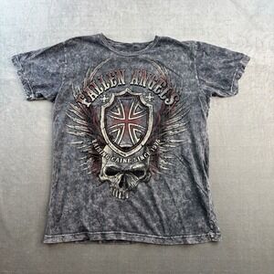 Point Zero Fallen Angels Skull Wings Graphic T Shirt Grey Men's Large